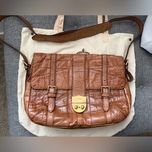 SALE🎄Vintage Ralph Lauren tan crocodile-embossed leather satchel gold-tone clasp